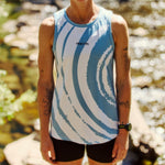Womens Blue Performance Running Singlet On Model 