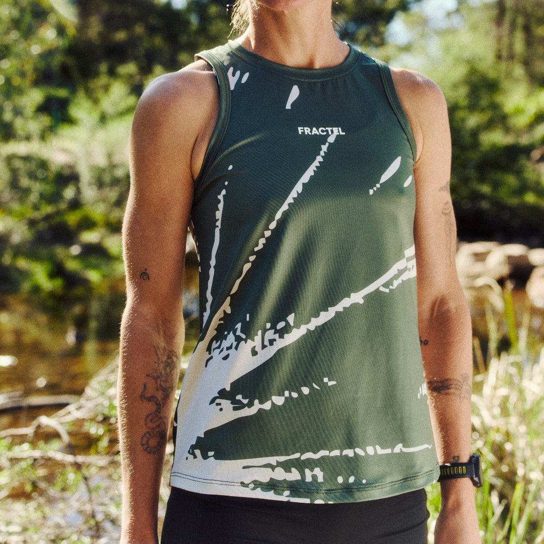 Womens Green Performance Running Singlet On Model 