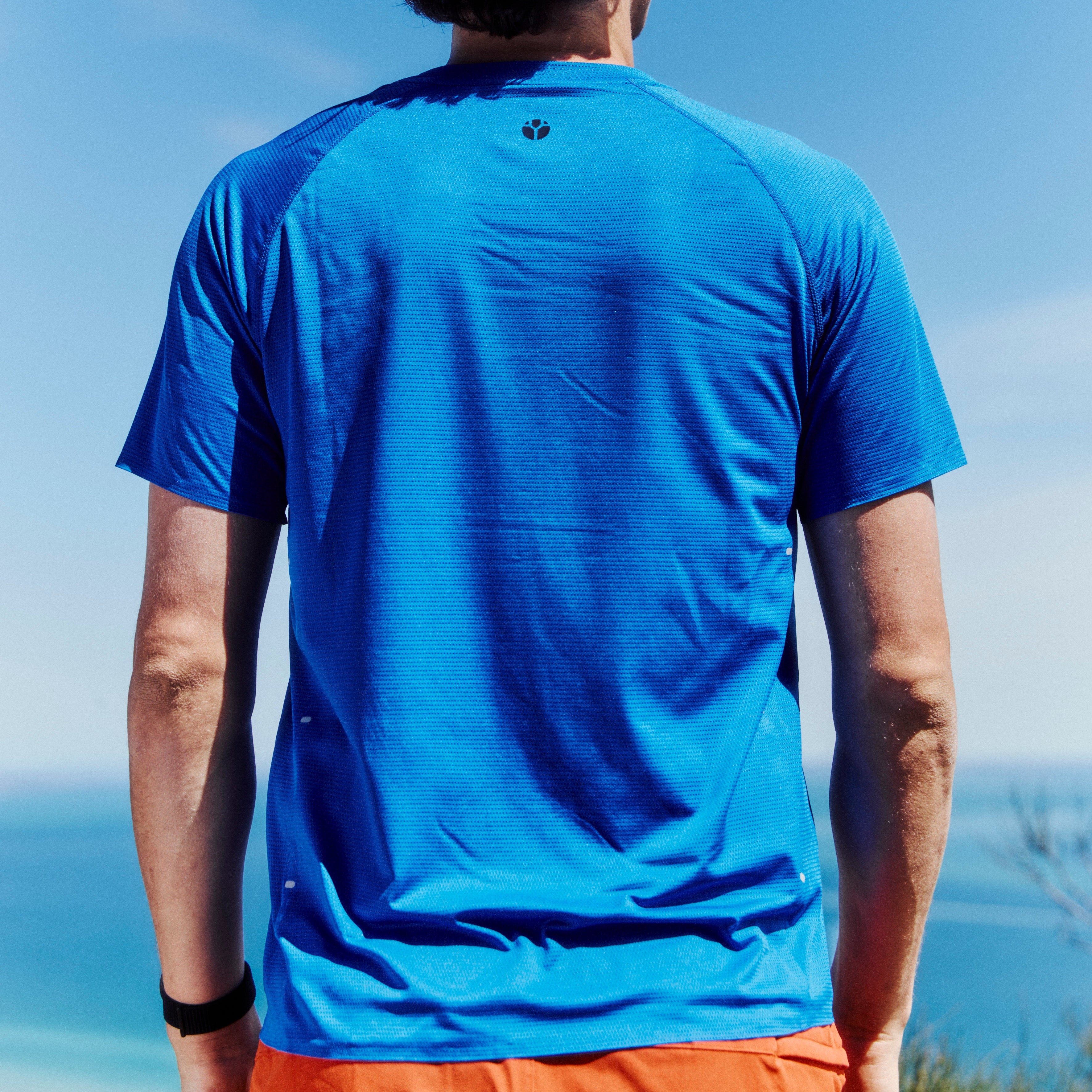 Blue Performance Running Top Short Sleeve on Model