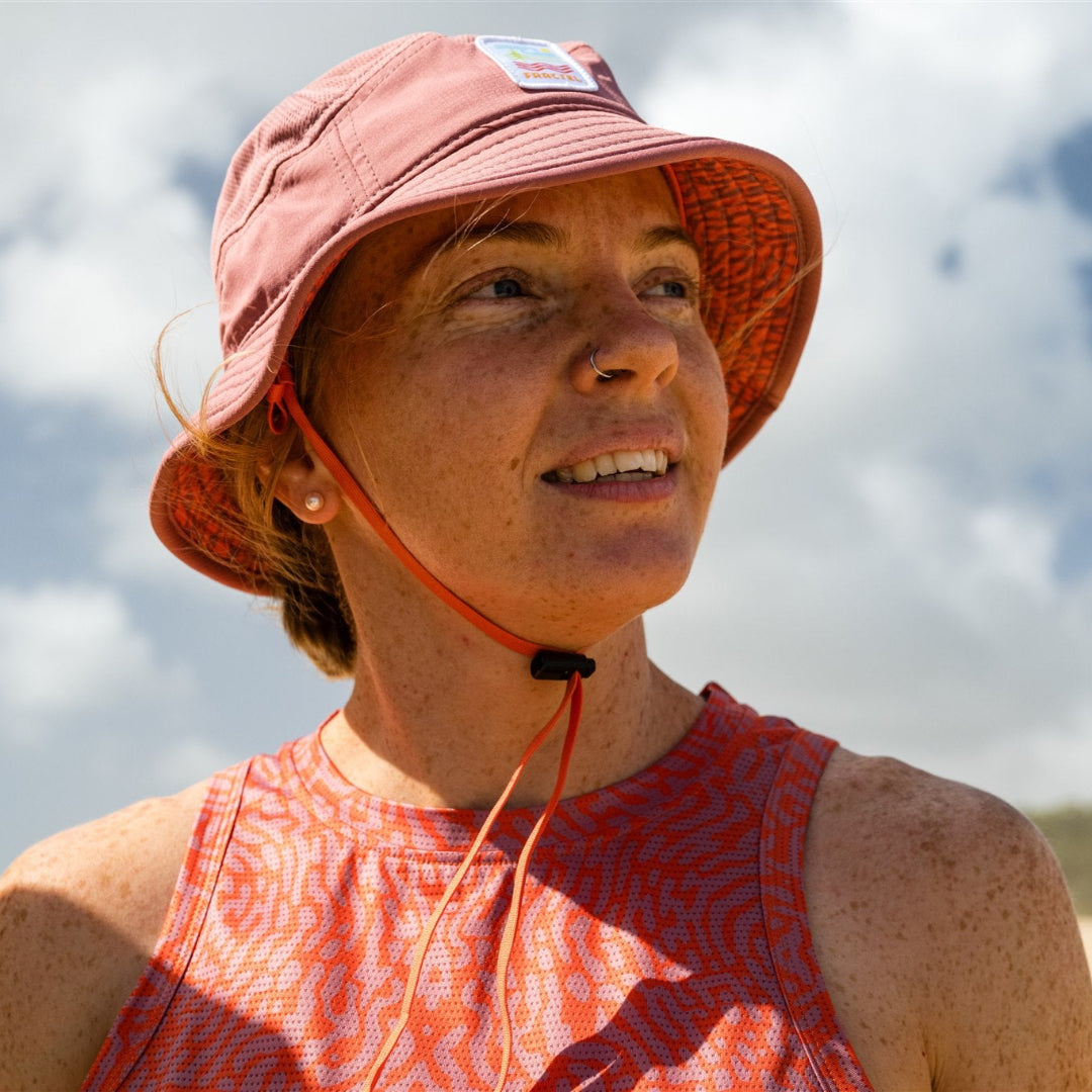 Pink Running Bucket Hat on Model