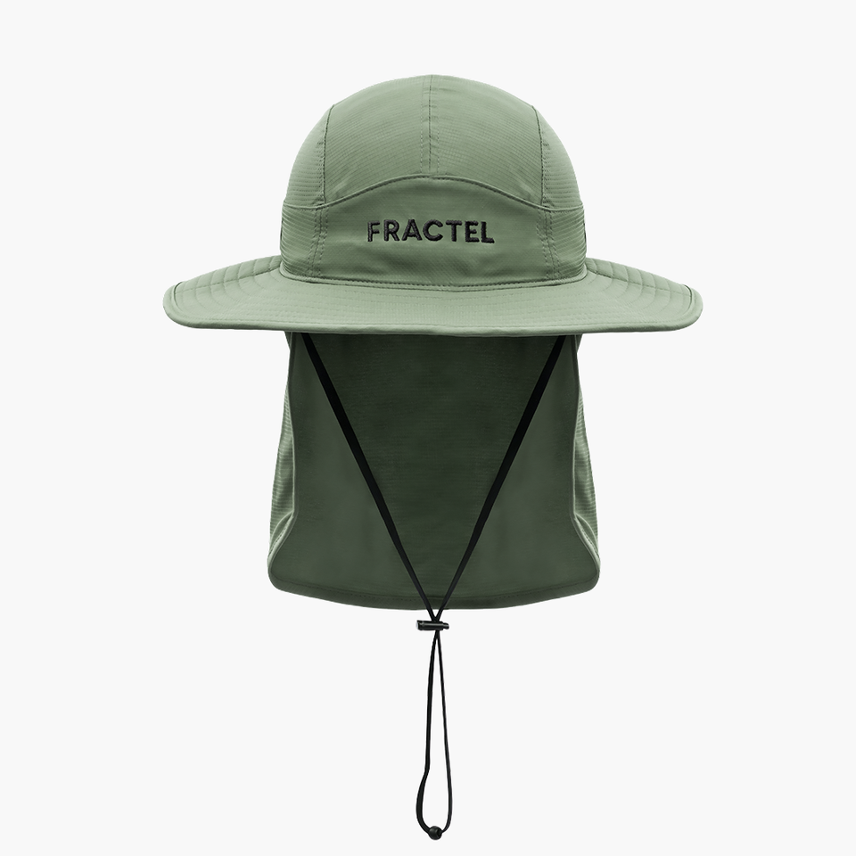 A-OLIVE Adventure Hat, front view with cape