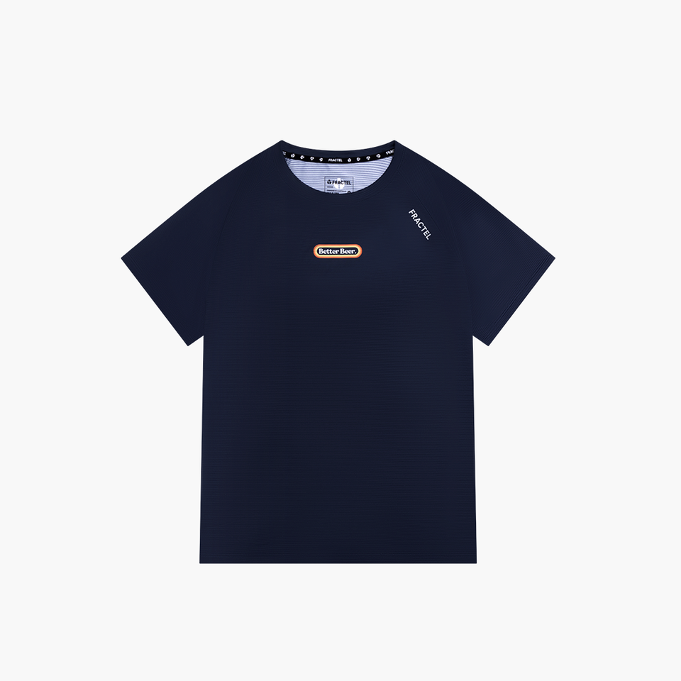 Fractel running tee in navy, front view